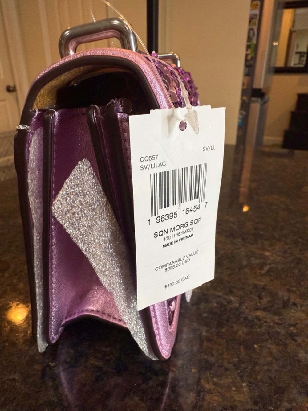 Coach Morgan Lilac Sequin Crossbody Bag with Metallic Trim - Picture 7 of 16